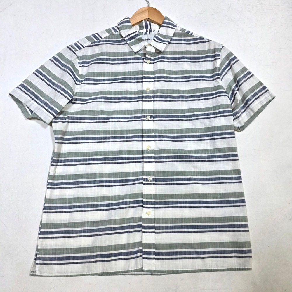 Goodfellow & Co Northrop Shirt Mens Large White Green Blue Striped Button Down